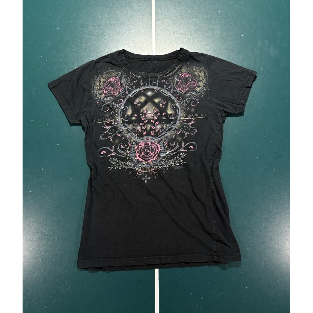 VTG Y2K HIM Band T-Shirt Venus Doom Rose Heartagram Gothic Womens Small Baby Tee